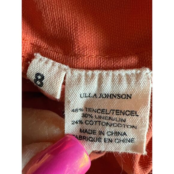 Ulla Johnson Viola Ruffled Linen Wide Leg Jumpsuit in Chili Pockets Size 8 - Picture 10 of 12